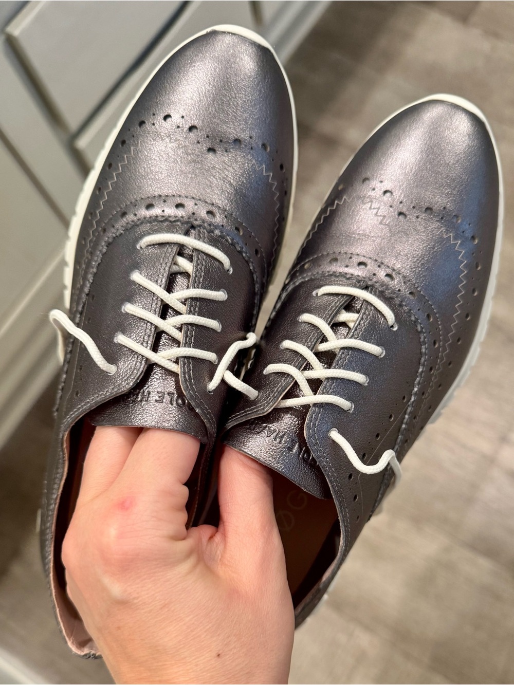 Cole Haan Metallic Gray Wingtip-Style Lace-Up Sneakers